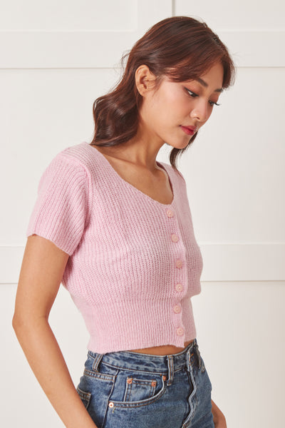 Carina Button Down Knitted Top in Pink – Lovely Bunny PH