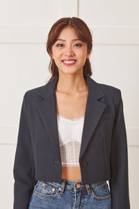 Astoria Crop Blazer Top in Black