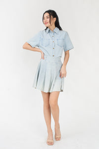 Ysa Pleated Denim Skirt