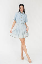 Load image into Gallery viewer, Ysa Pleated Denim Skirt
