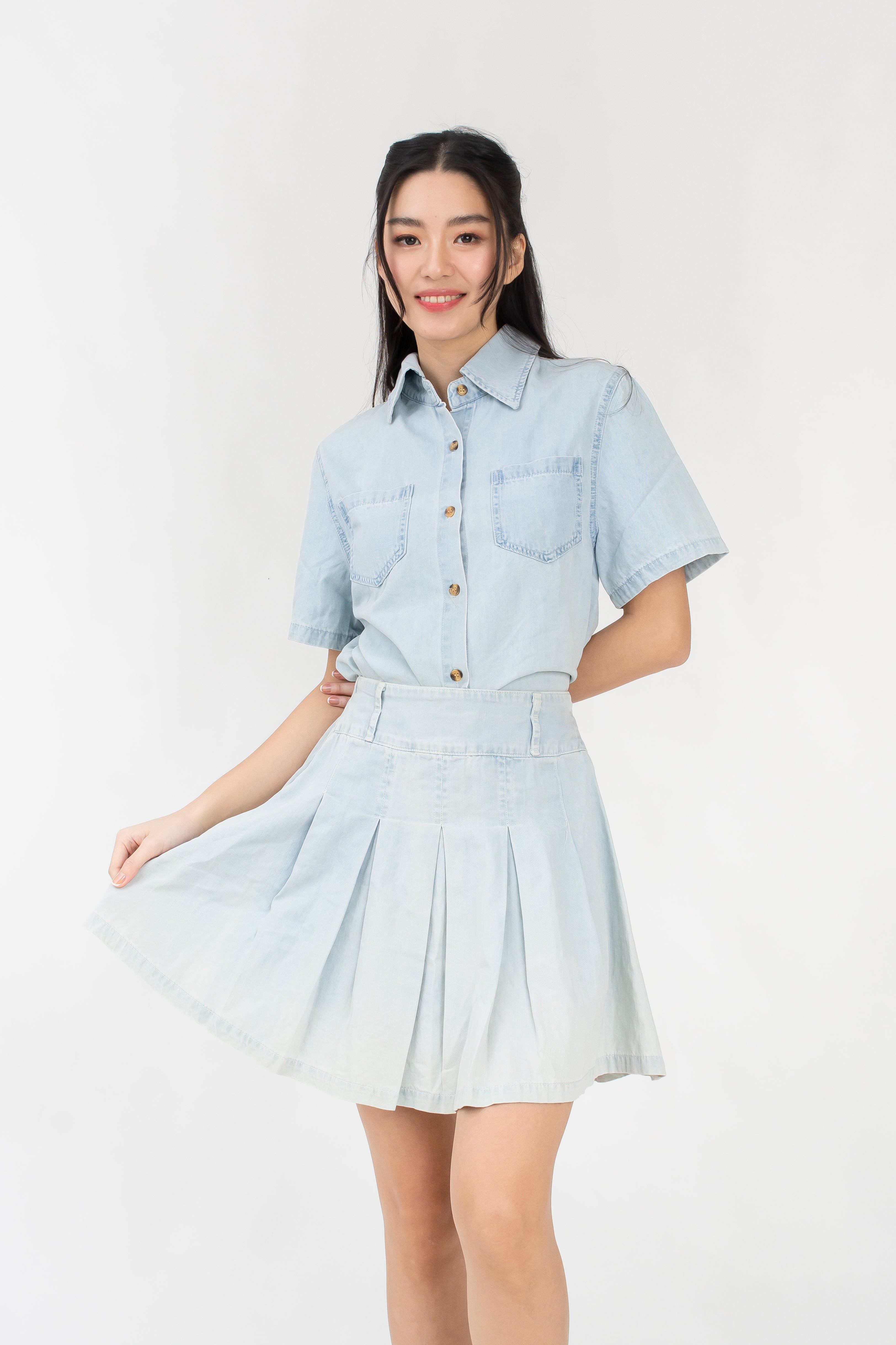 Ysa Pleated Denim Skirt