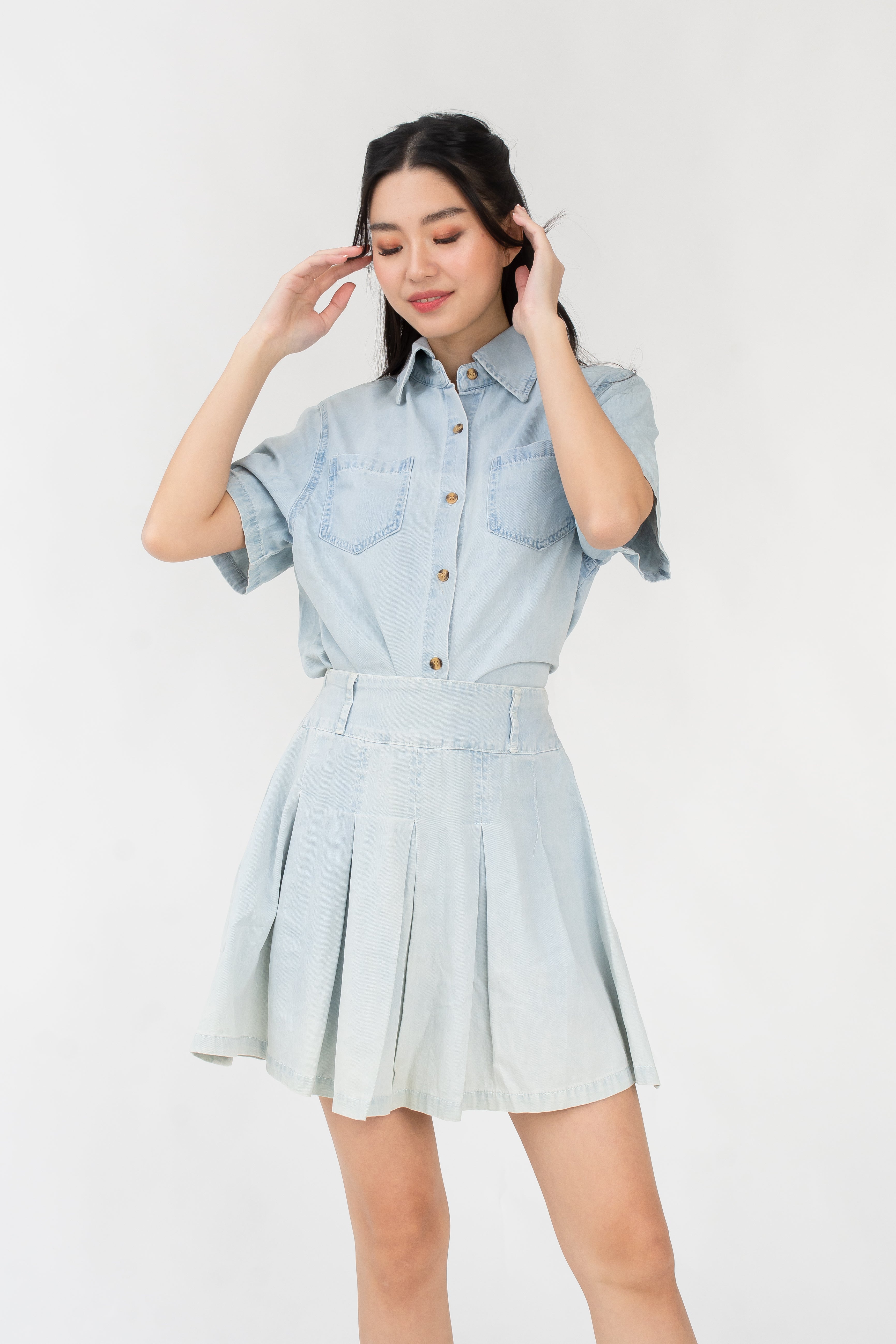 Ysa Pleated Denim Skirt