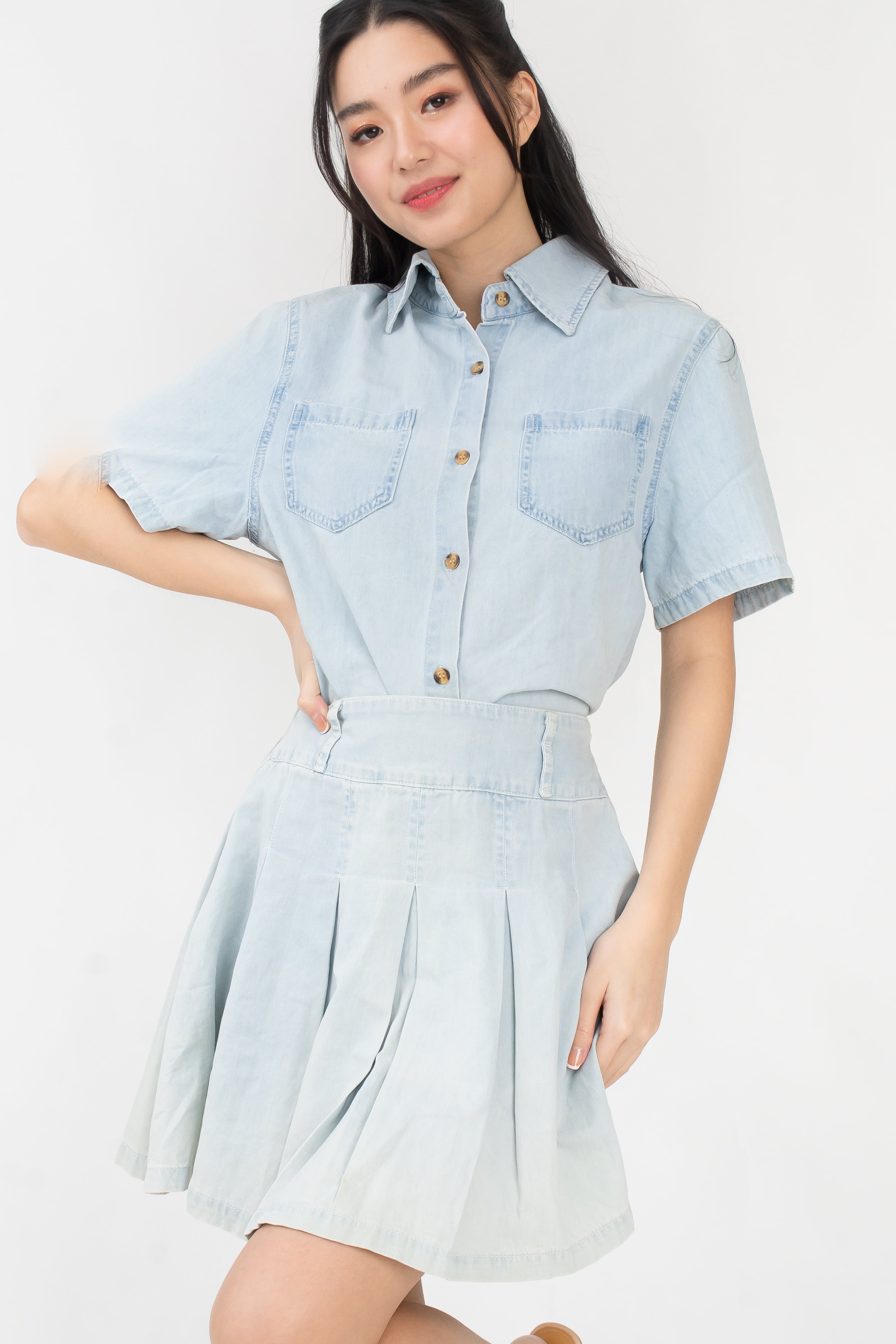 Ysa Pleated Denim Skirt