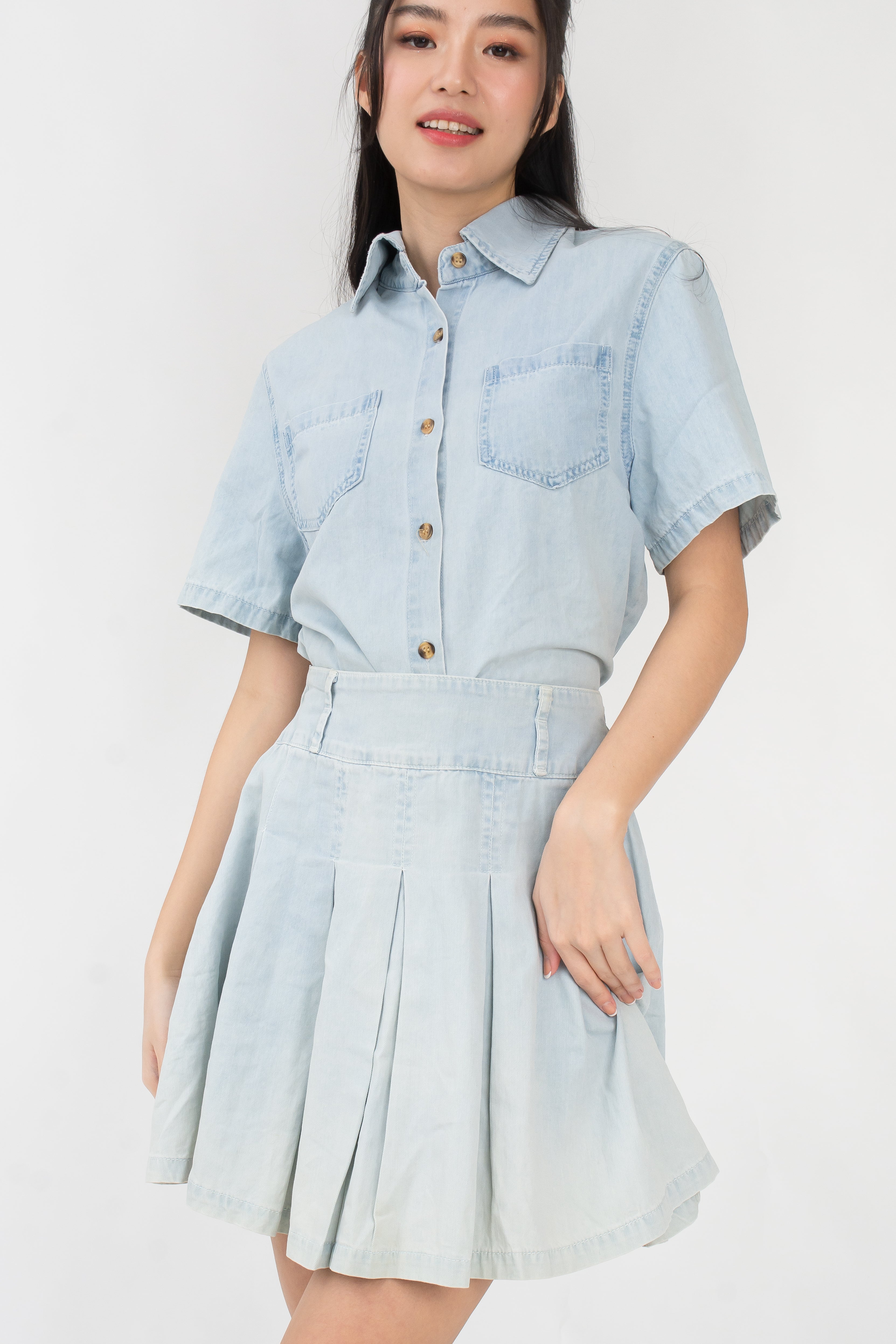 Ysa Pleated Denim Skirt