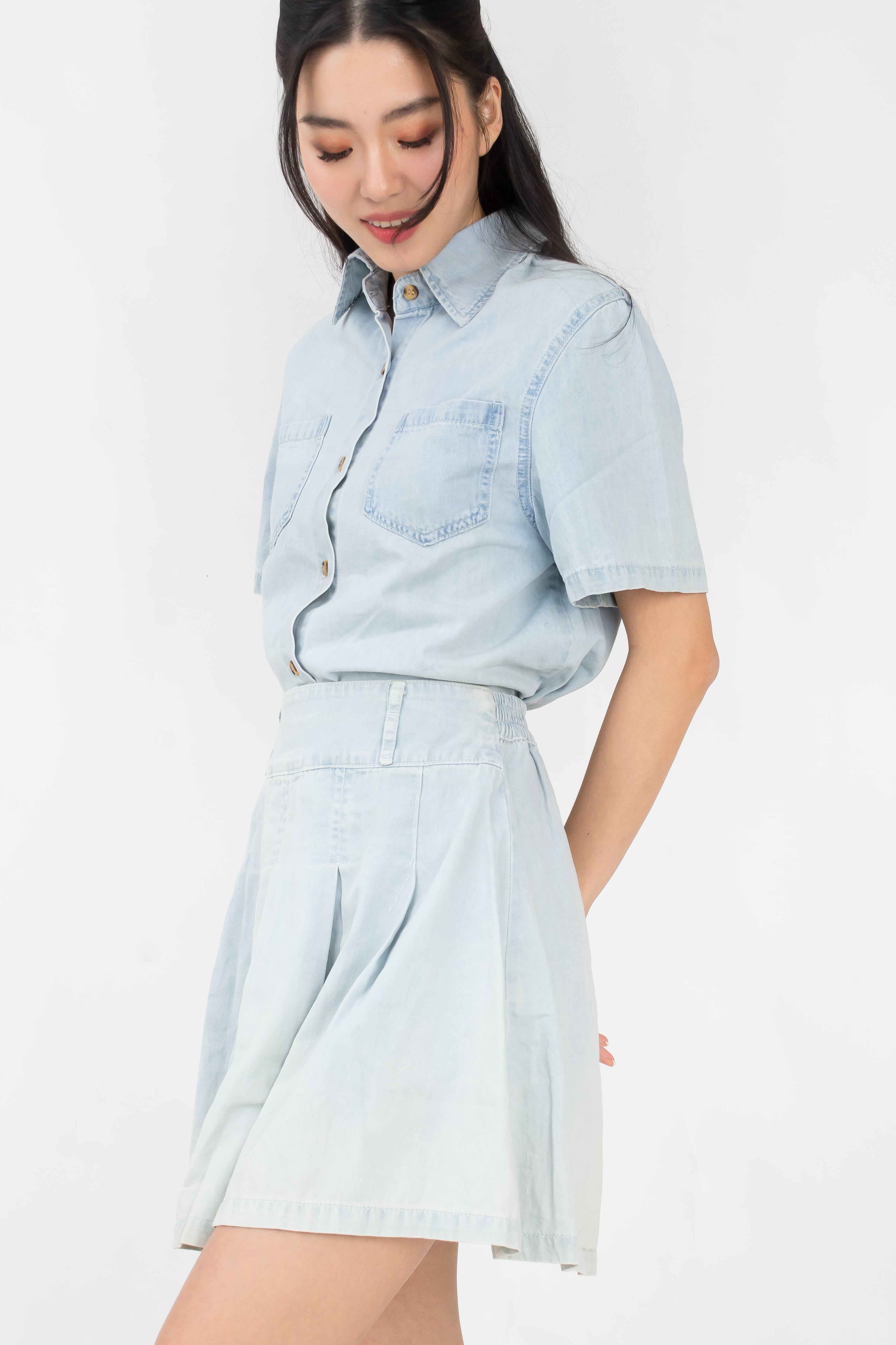 Ysa Pleated Denim Skirt