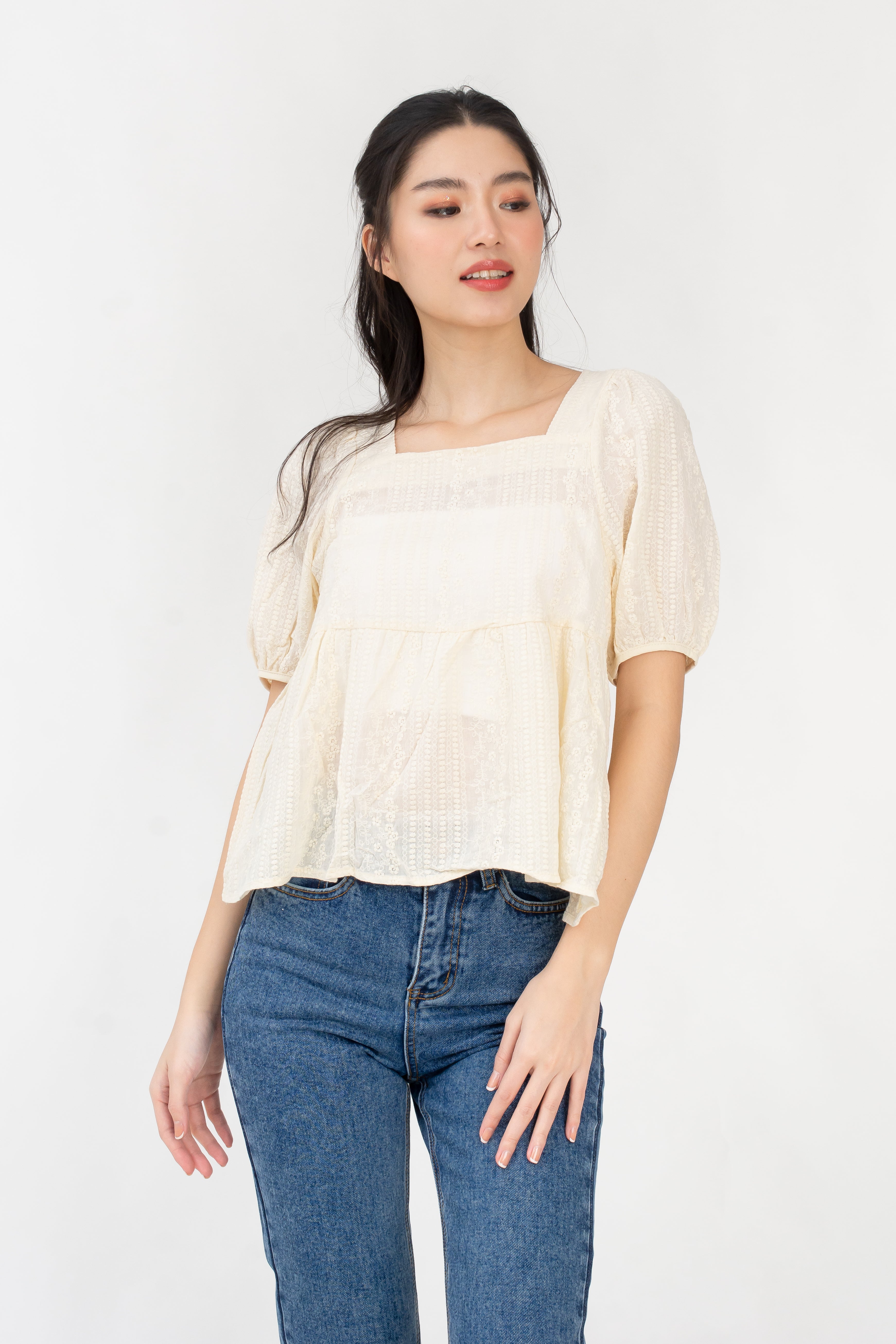 Carla Broderie Peplum Top