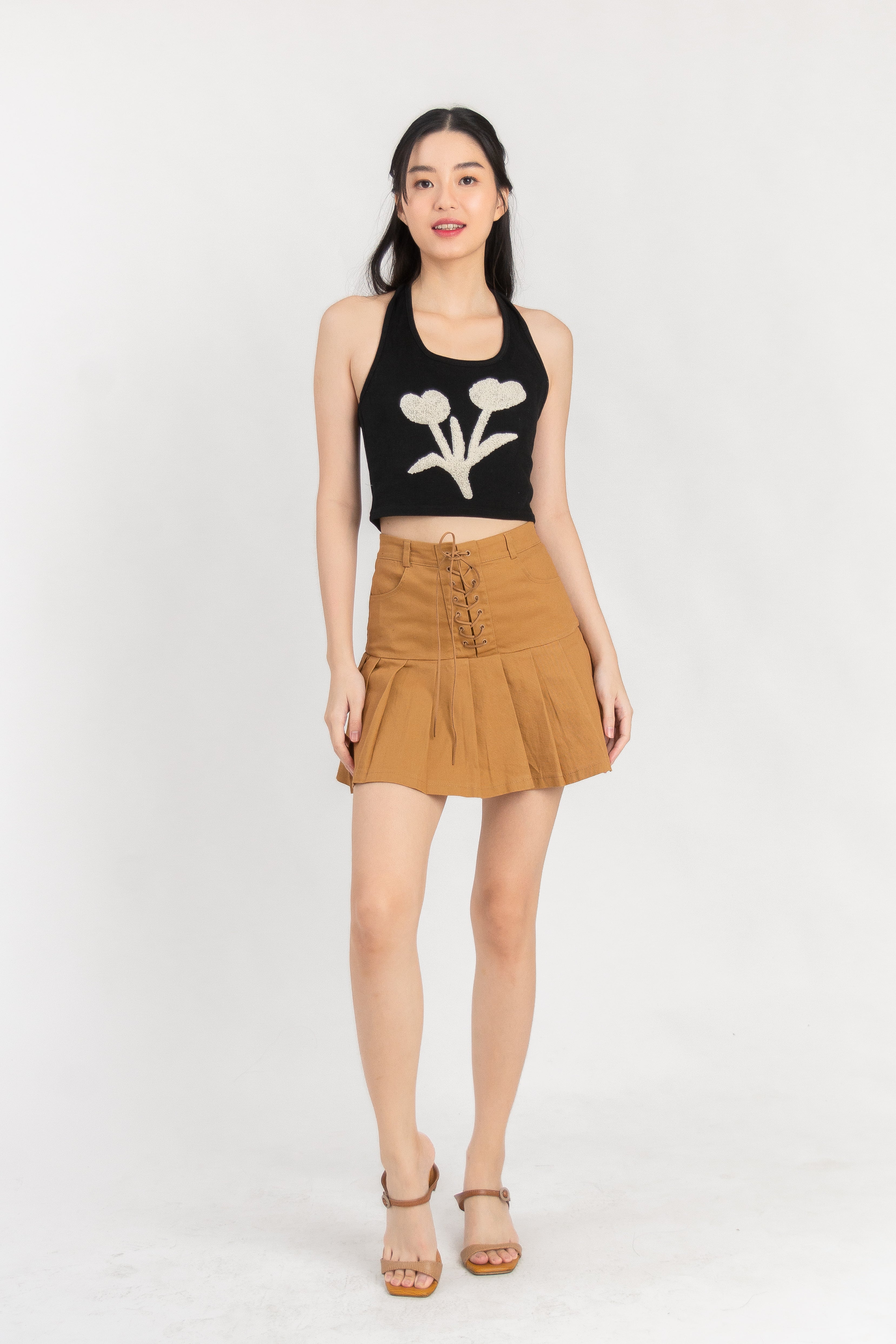 Tegan Halter Neck Crop Top in Black