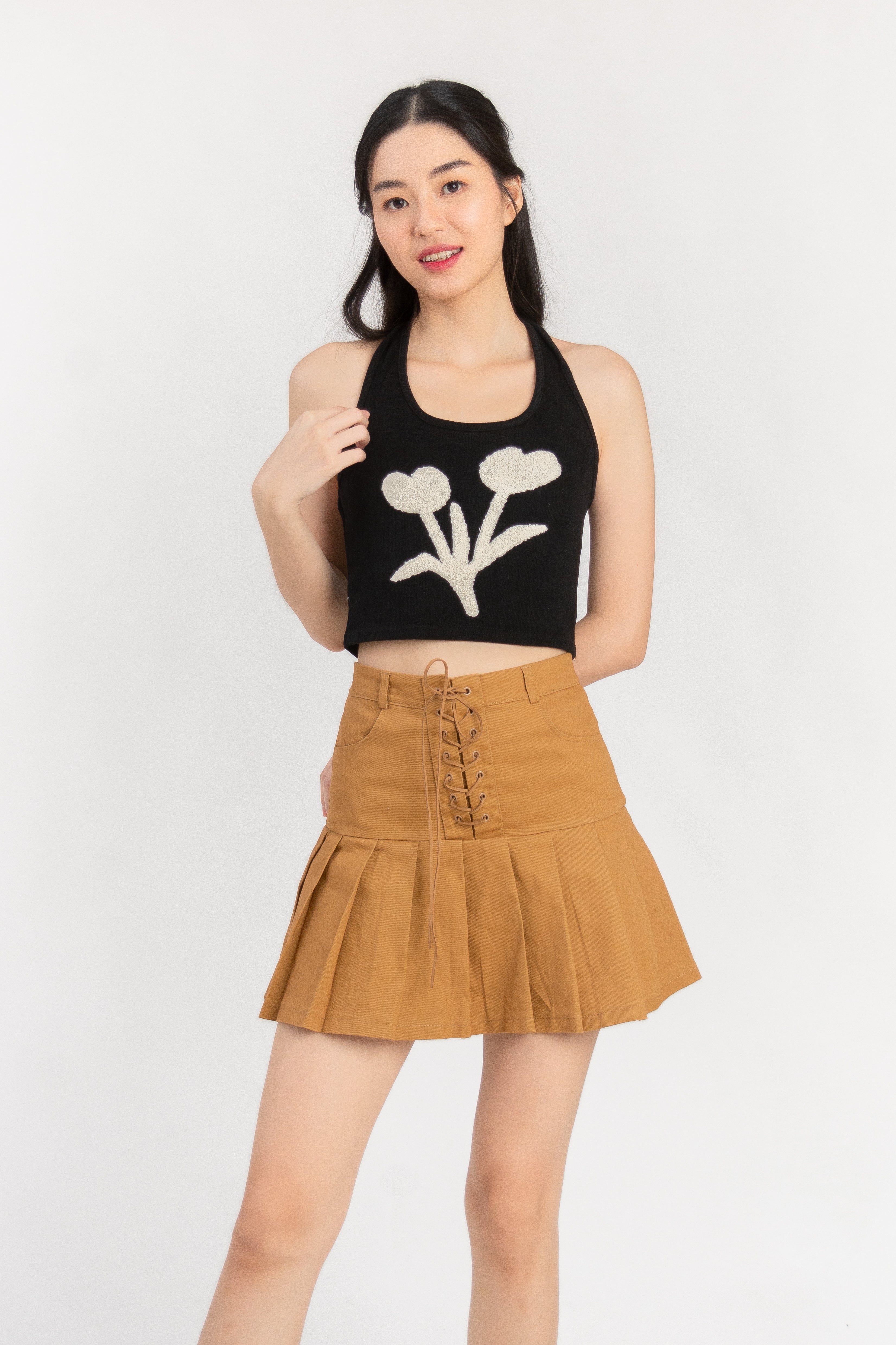 Tegan Halter Neck Crop Top in Black