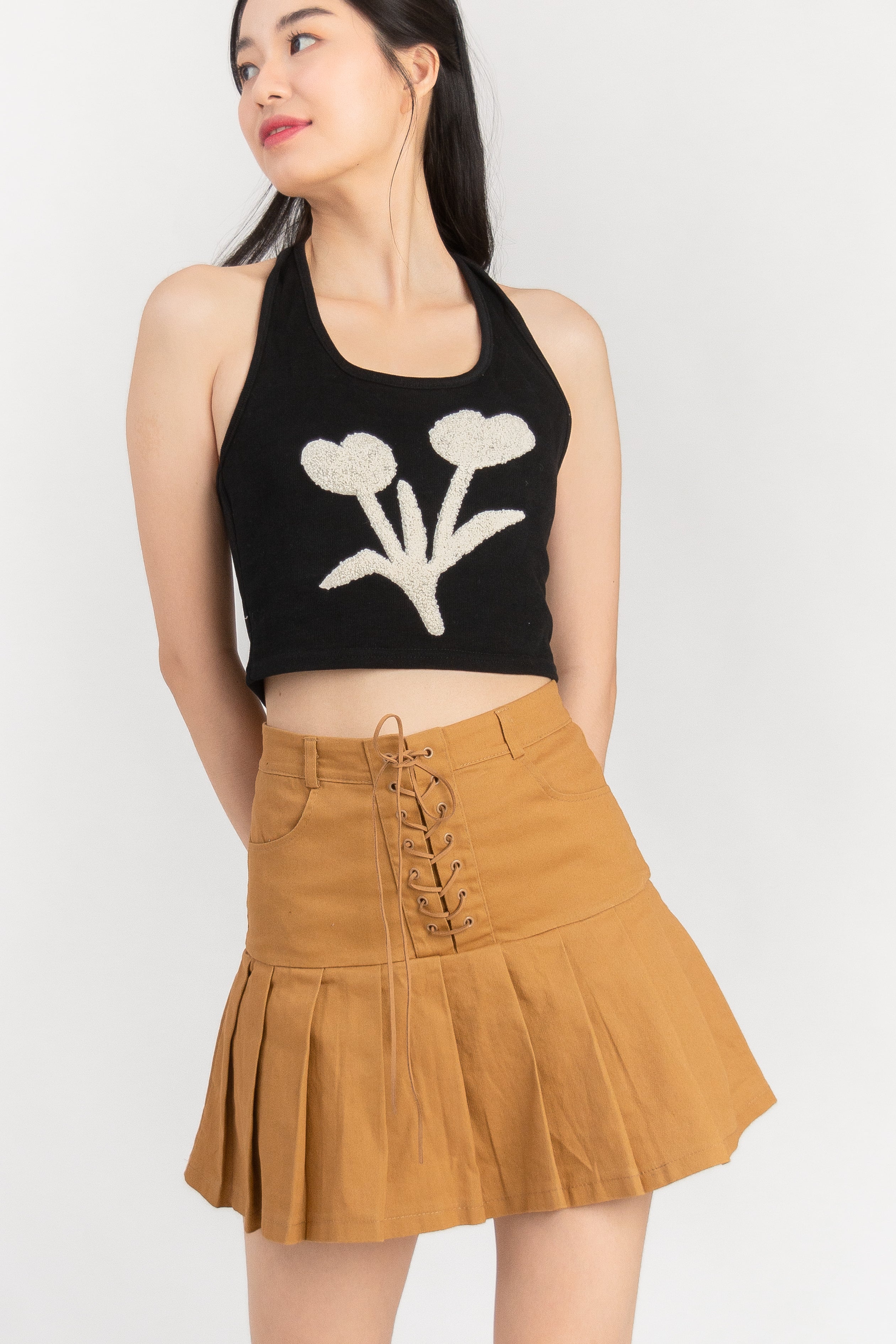 Tegan Halter Neck Crop Top in Black