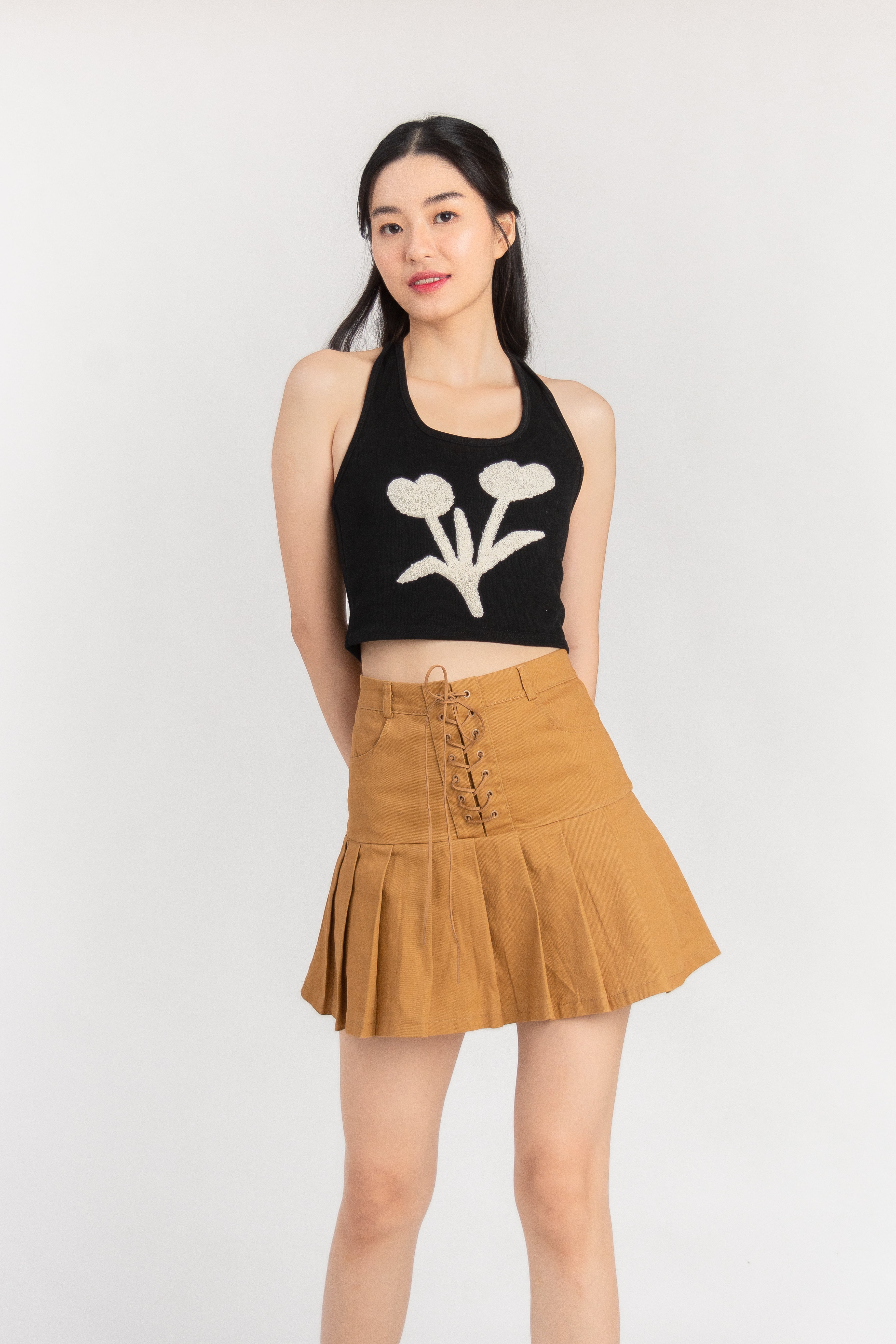 Tegan Halter Neck Crop Top in Black