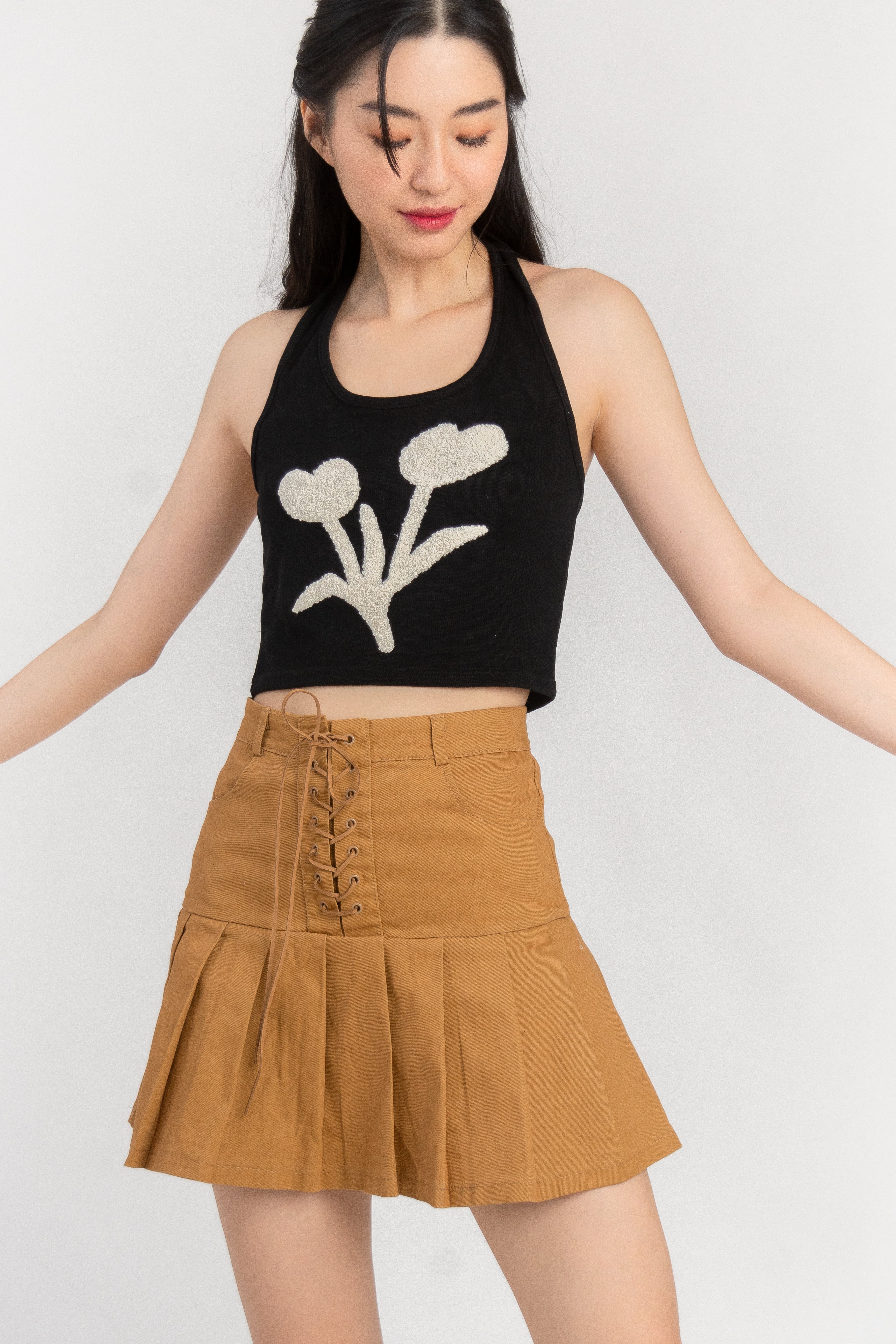 Tegan Halter Neck Crop Top in Black