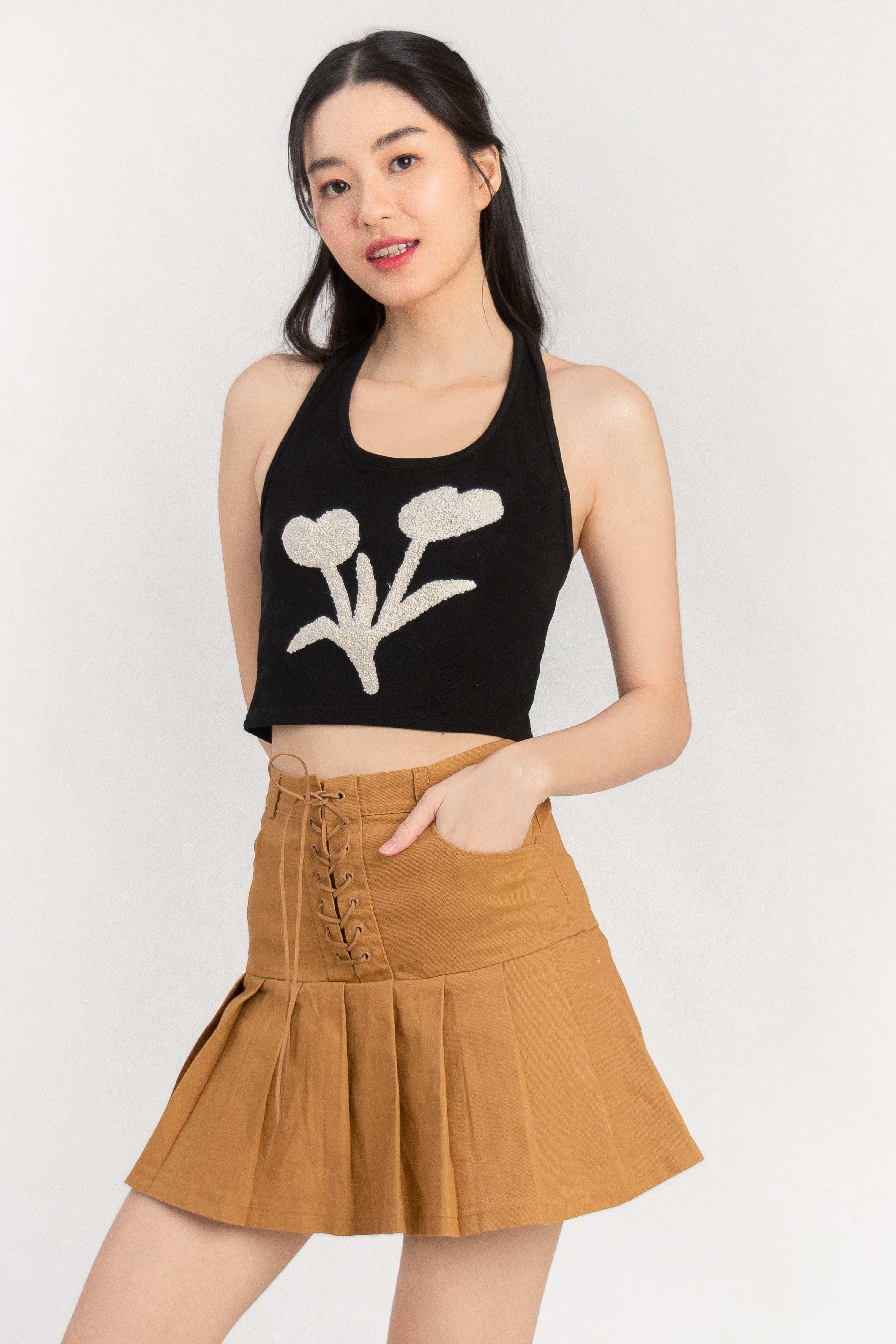 Tegan Halter Neck Crop Top in Black