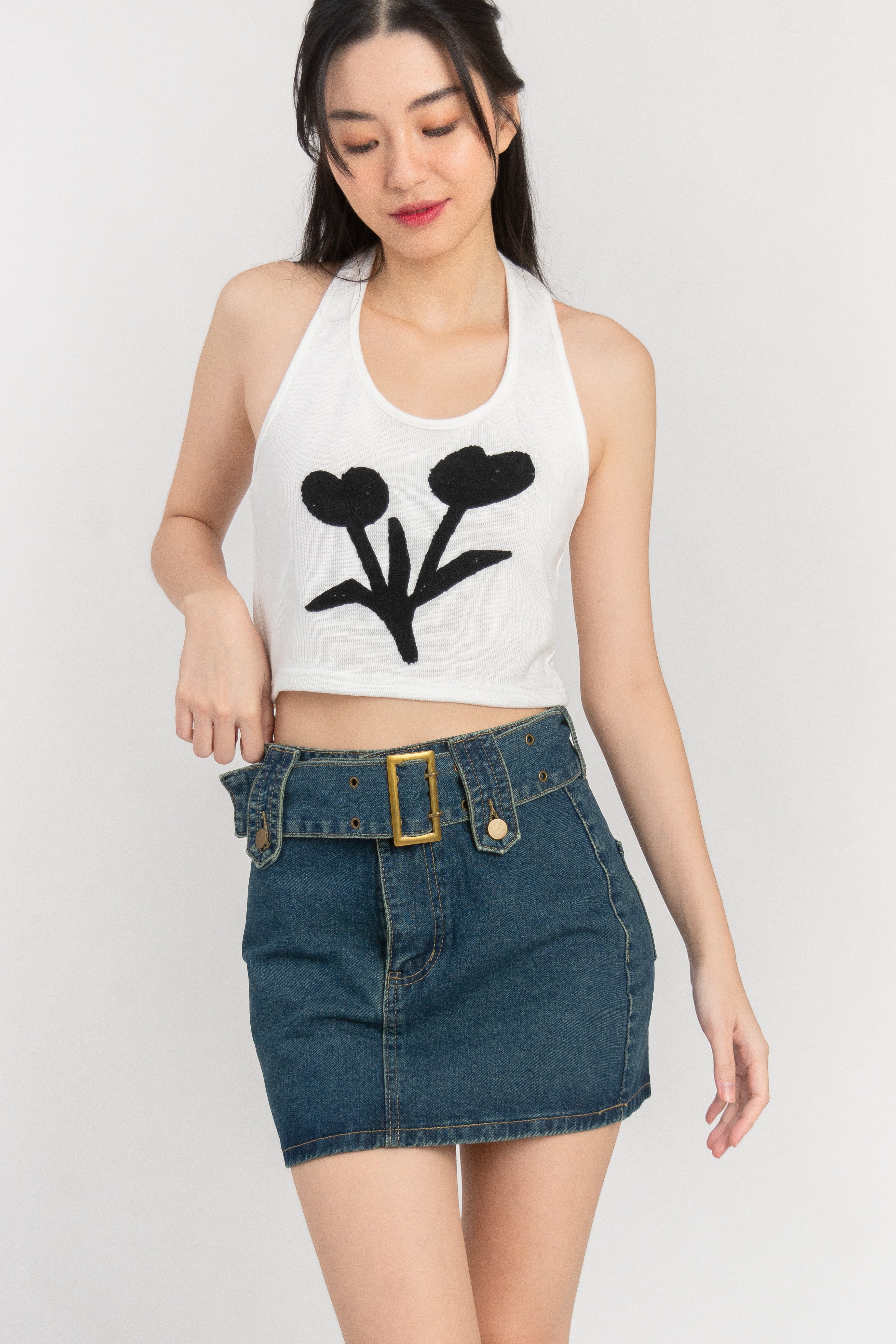 Tegan Halter Neck Crop Top in White