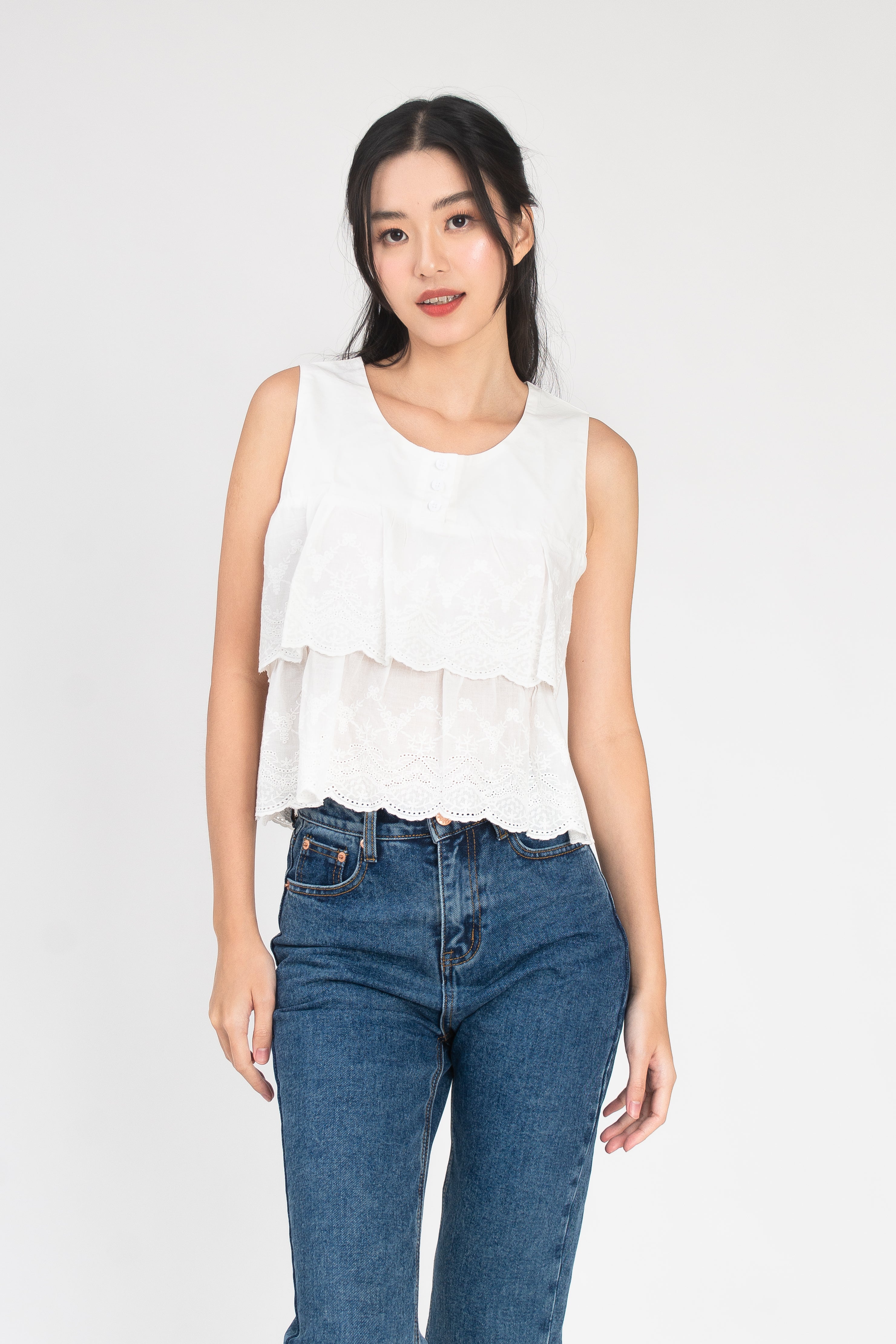 Nyra Floral Broderie Frill Top