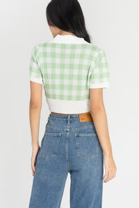 Amita Knitted Gingham Crop Top in Green