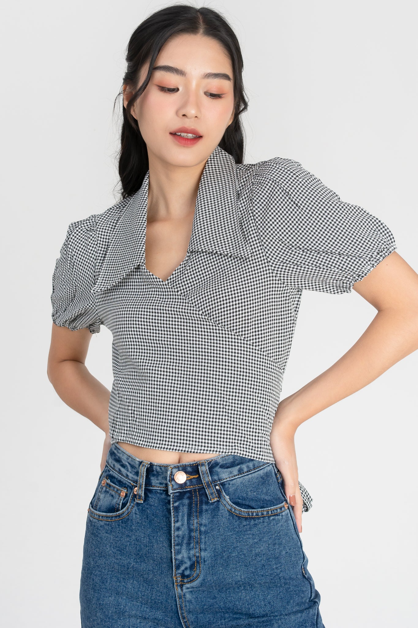 Triana Gingham Self Tie Ribbon Top