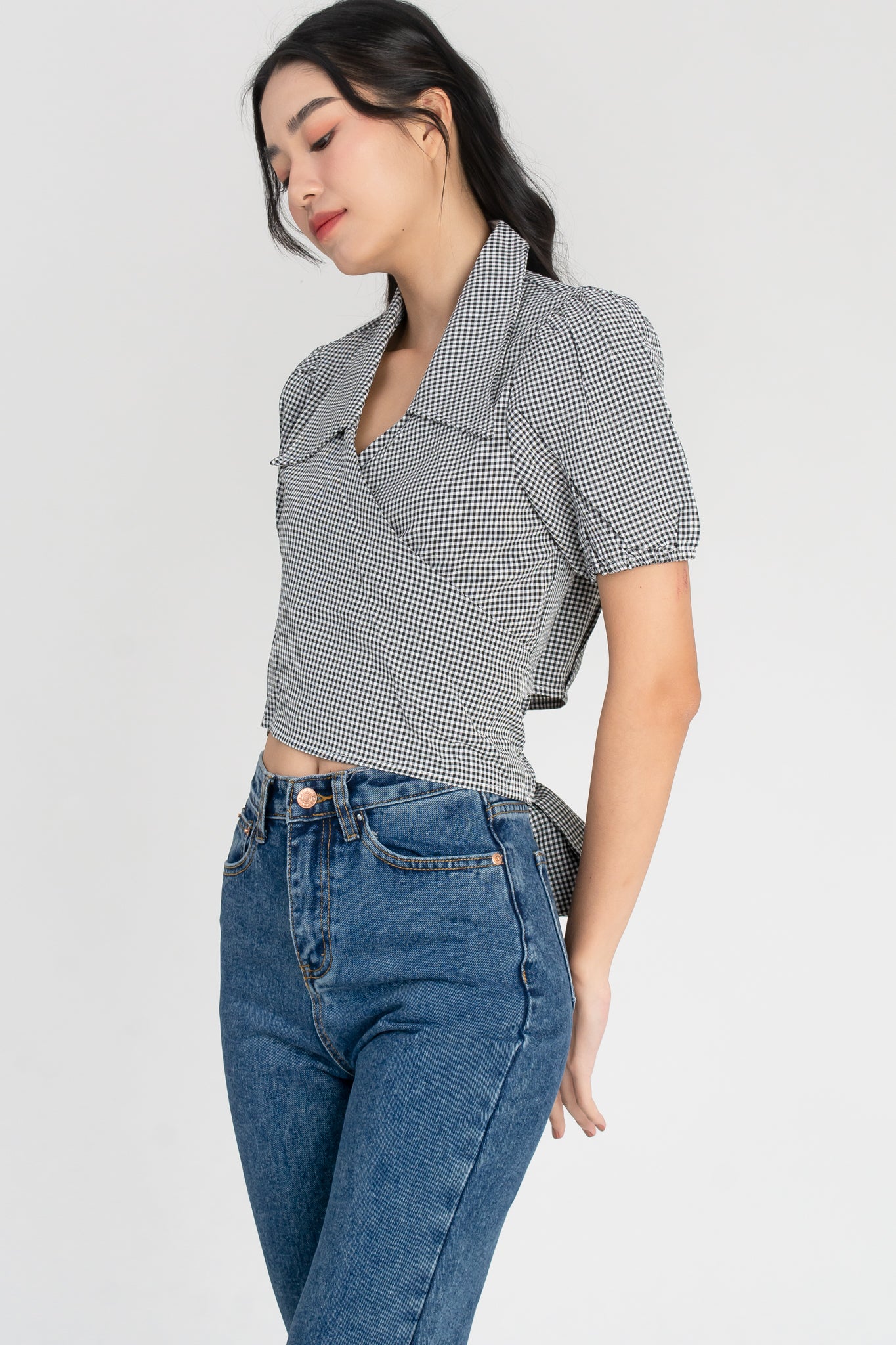 Triana Gingham Self Tie Ribbon Top