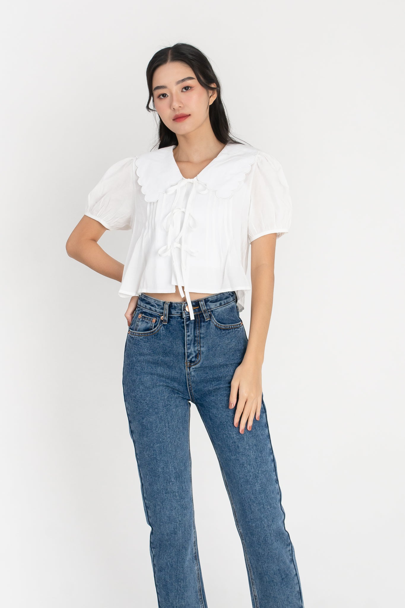 Ariyah Oversized Collar Self Tie Ribbon Top