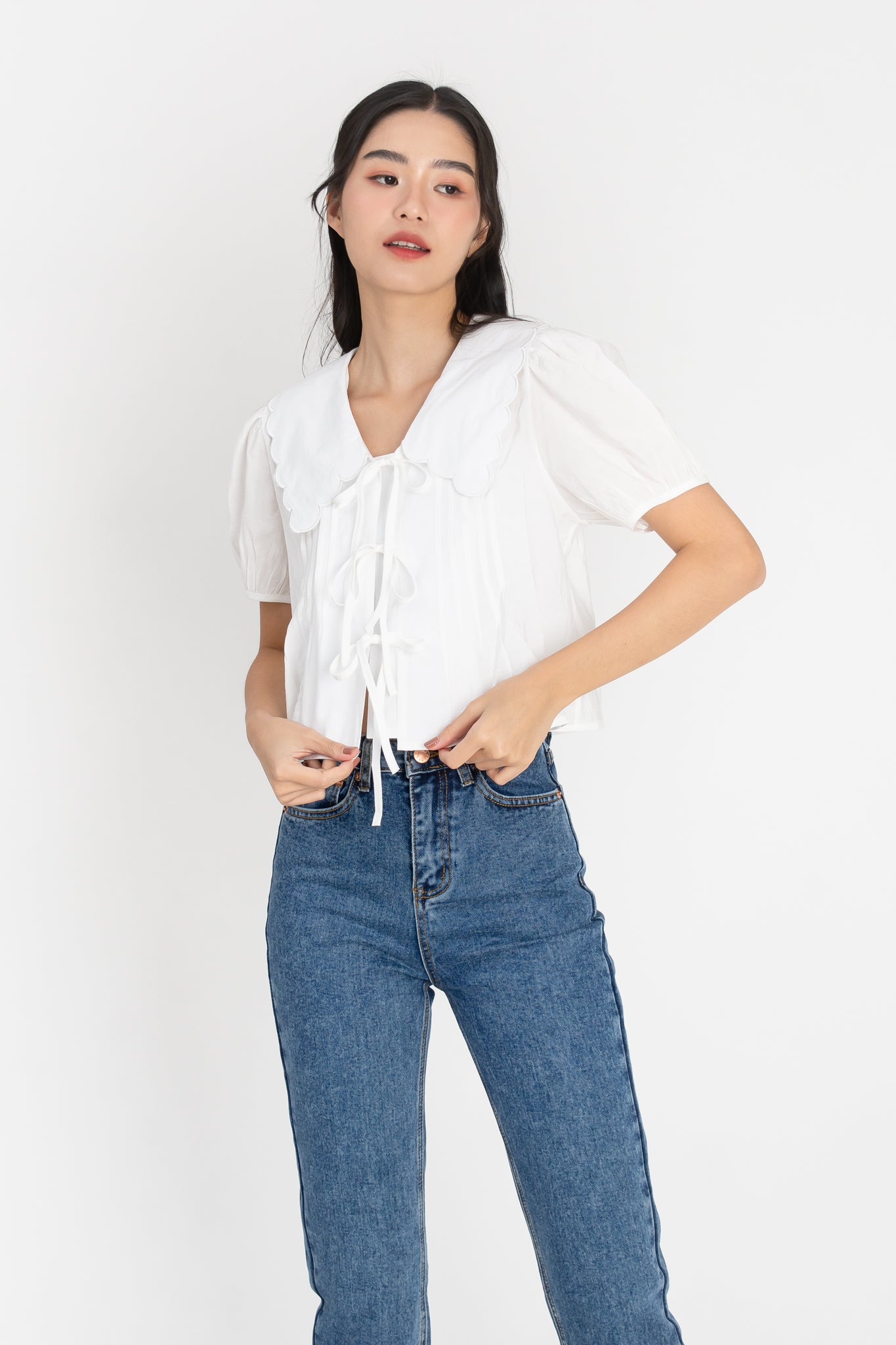 Ariyah Oversized Collar Self Tie Ribbon Top