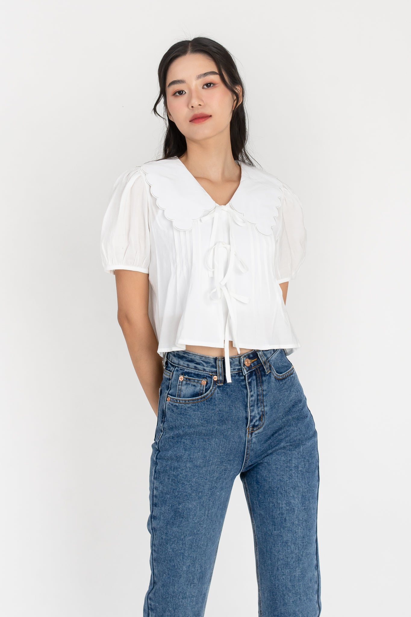 Ariyah Oversized Collar Self Tie Ribbon Top