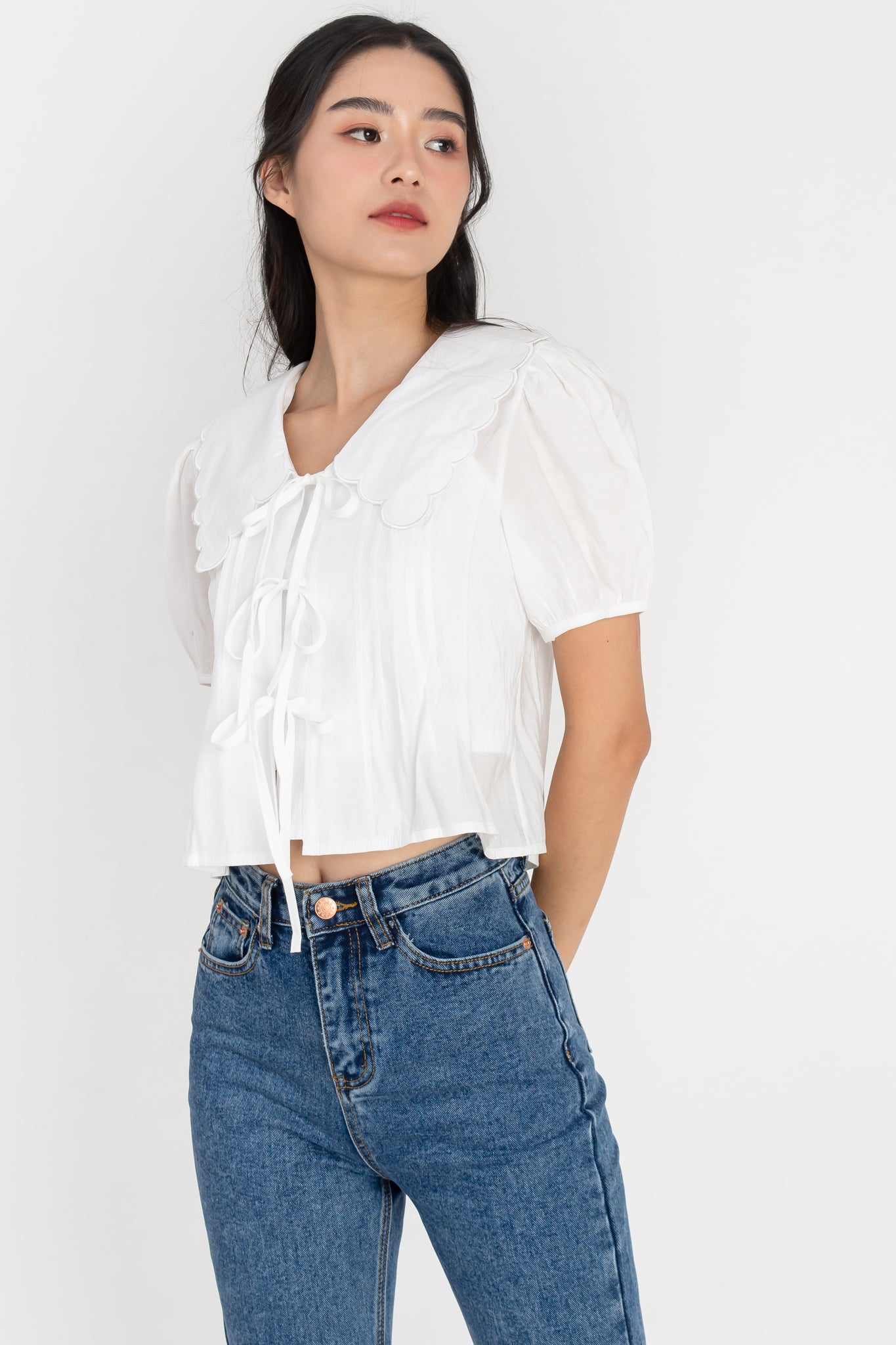 Ariyah Oversized Collar Self Tie Ribbon Top