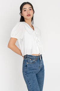 Ariyah Oversized Collar Self Tie Ribbon Top