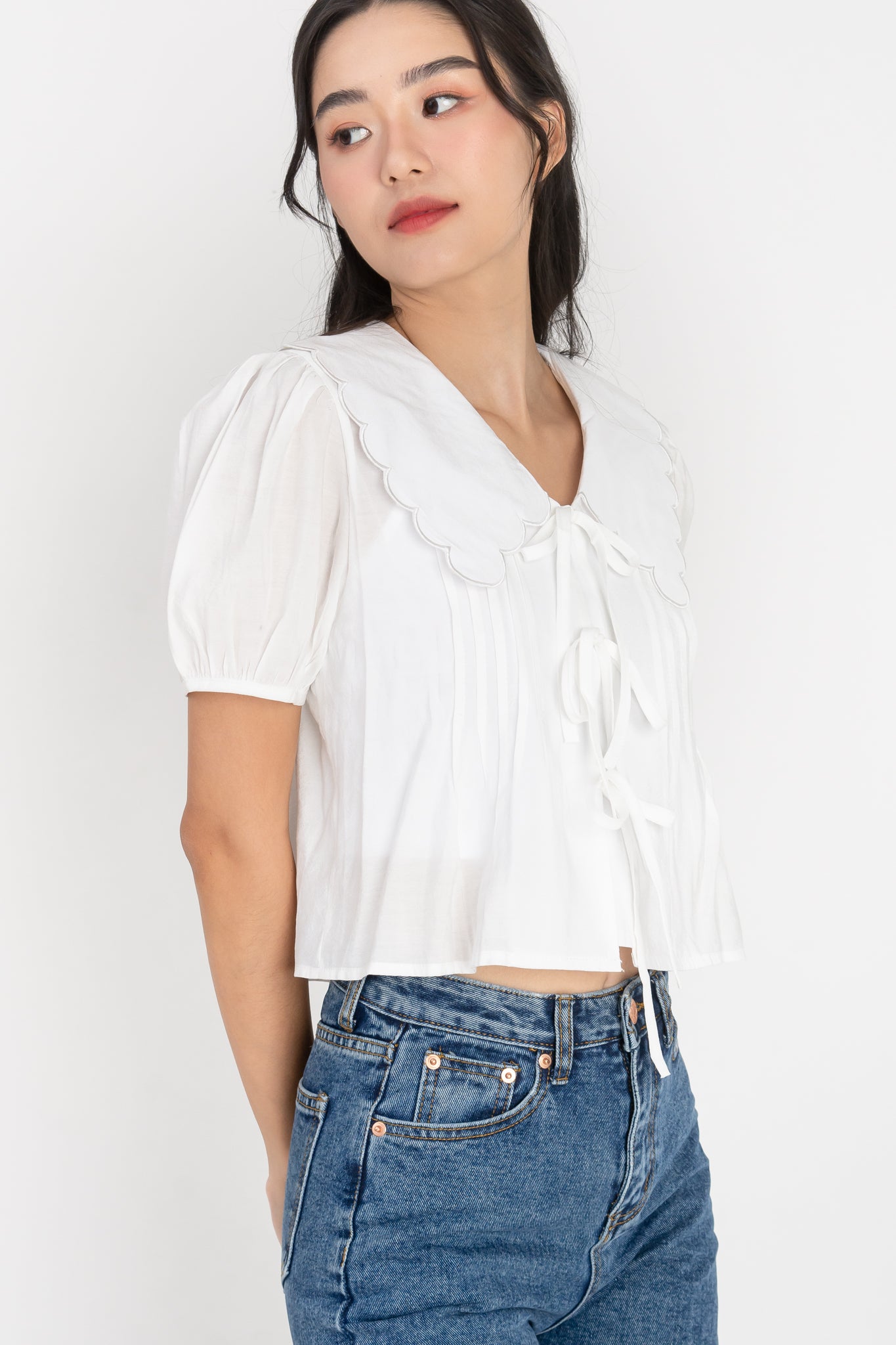 Ariyah Oversized Collar Self Tie Ribbon Top