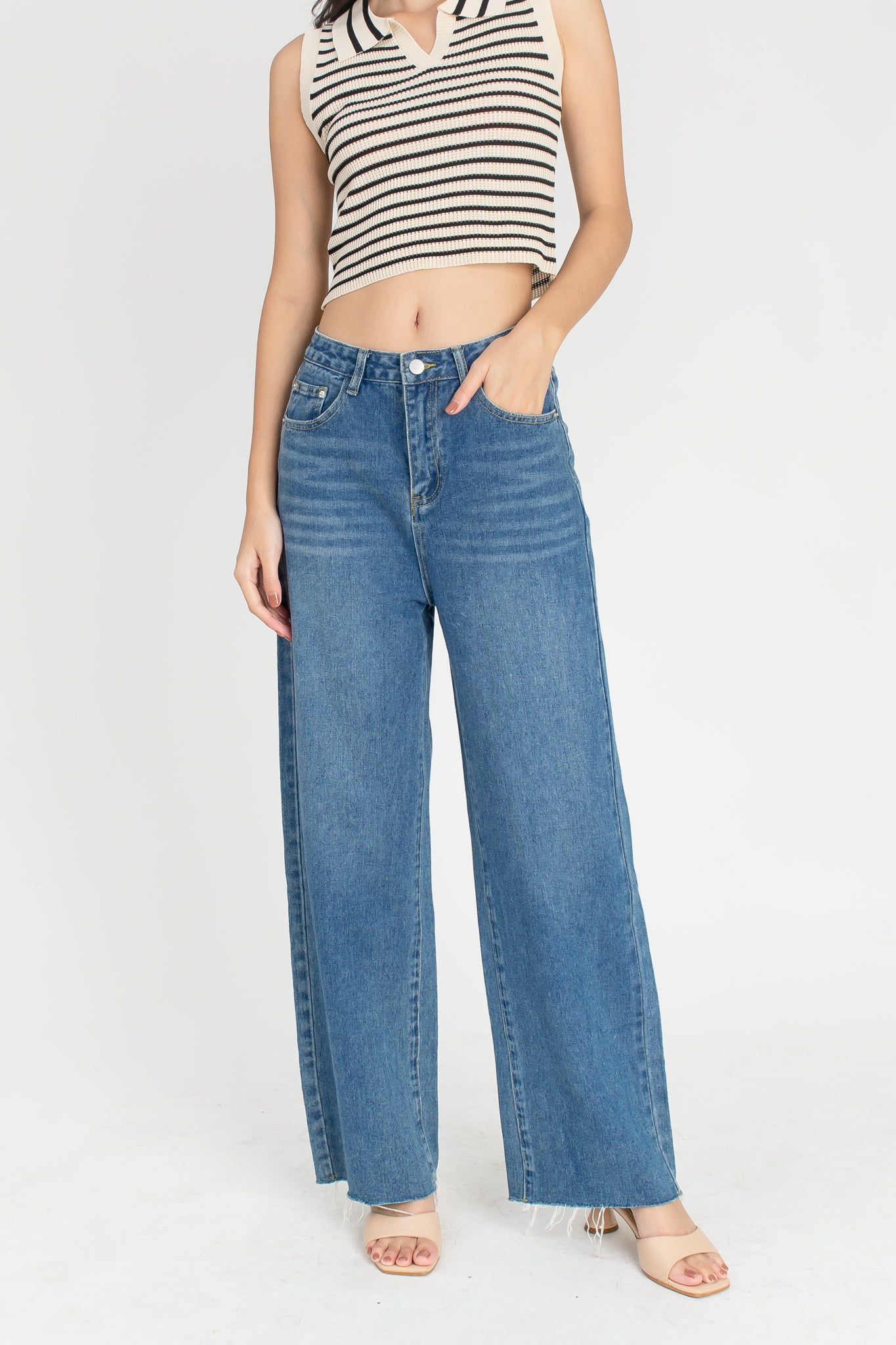 Zania Wide Leg Blue Denim Jeans