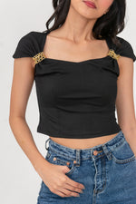 Load image into Gallery viewer, Safina Gold Chain Buckle Square Neck Crop Top
