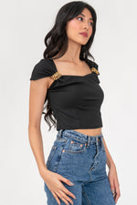 Load image into Gallery viewer, Safina Gold Chain Buckle Square Neck Crop Top
