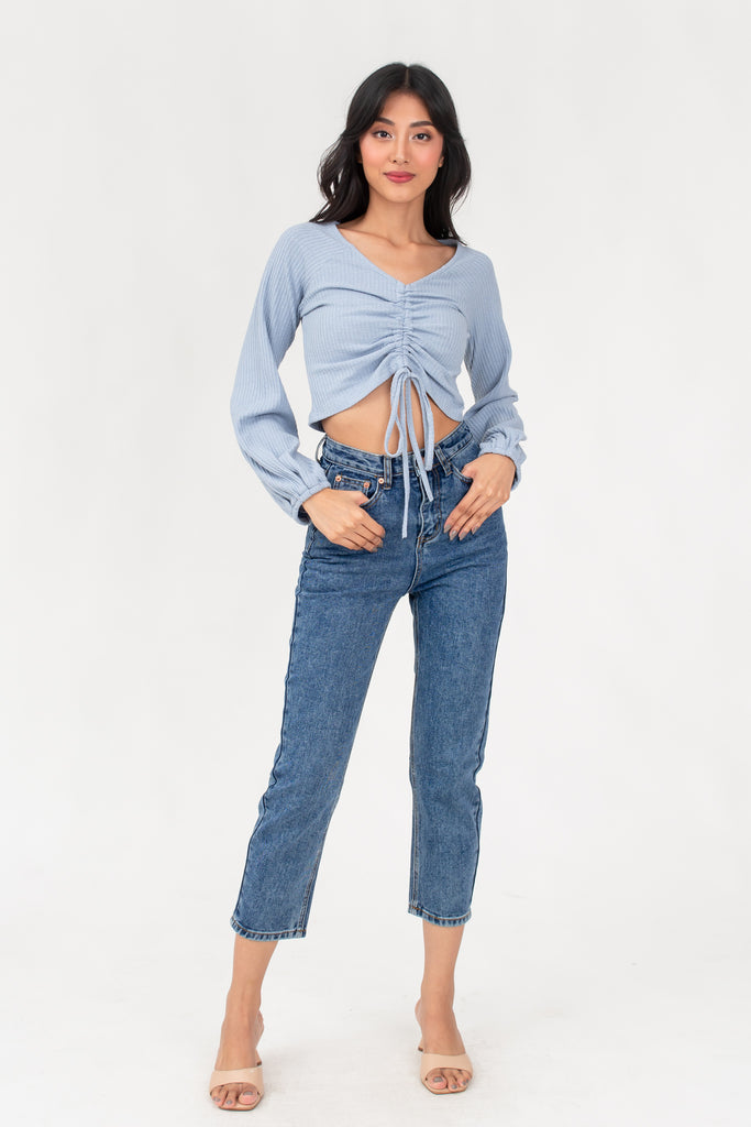 Alaiah Ruched Longsleeve Top in Blue – Lovely Bunny PH