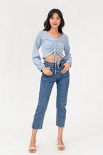 Load image into Gallery viewer, Alaiah Ruched Longsleeve Top in Blue
