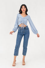 Load image into Gallery viewer, Alaiah Ruched Longsleeve Top in Blue
