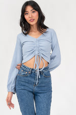 Load image into Gallery viewer, Alaiah Ruched Longsleeve Top in Blue
