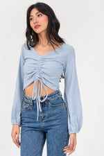 Load image into Gallery viewer, Alaiah Ruched Longsleeve Top in Blue
