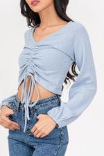 Load image into Gallery viewer, Alaiah Ruched Longsleeve Top in Blue
