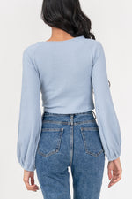 Load image into Gallery viewer, Alaiah Ruched Longsleeve Top in Blue
