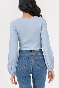 Alaiah Ruched Longsleeve Top in Blue