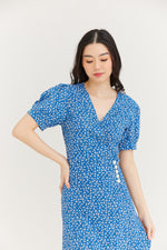 Load image into Gallery viewer, Madie Blue Floral Midi Dress
