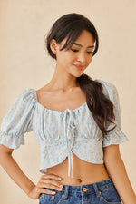 Load image into Gallery viewer, Althea Self Tie Ribbon Floral Crop Top
