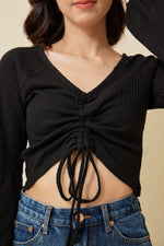 Load image into Gallery viewer, Alaiah Ruched Longsleeve Top in Black
