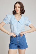 Load image into Gallery viewer, Stella Eyelet Oversized Collar Top
